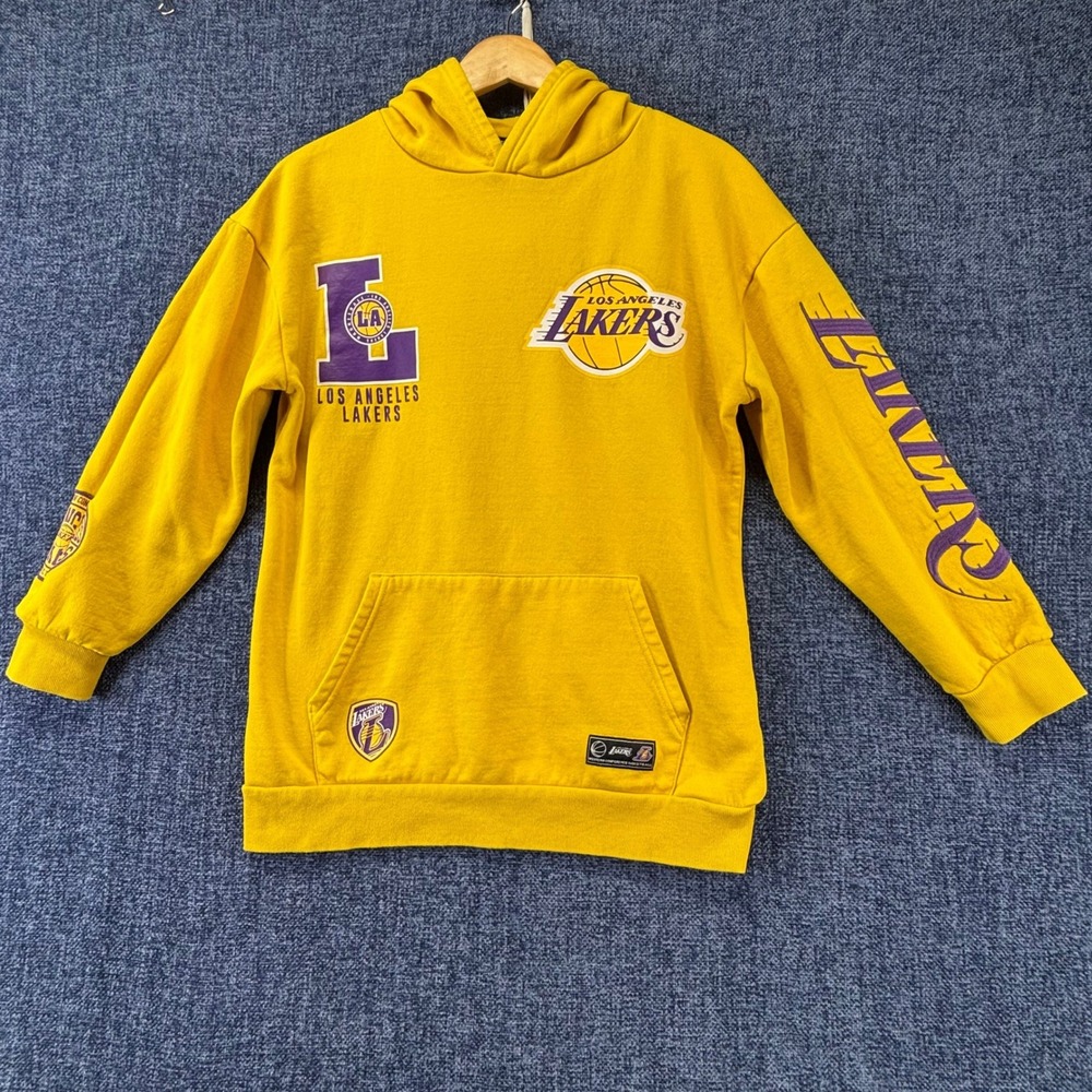 NBA Los Angeles Lakers Hoodie Kids 13-14 Yellow Cotton Blend Relaxed Graphic
